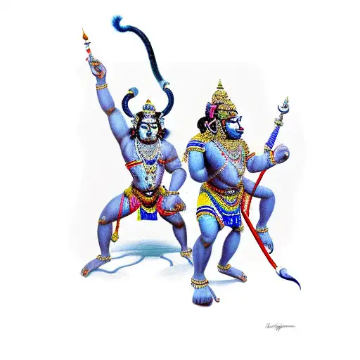 Hanuman and Rama fighting Ravana tattoo design idea