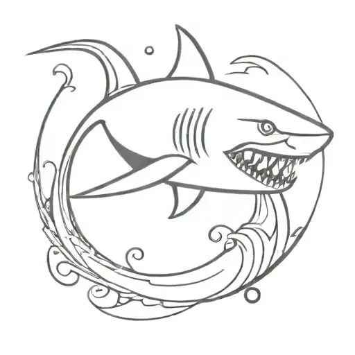 head of shark and waves tattoo design idea