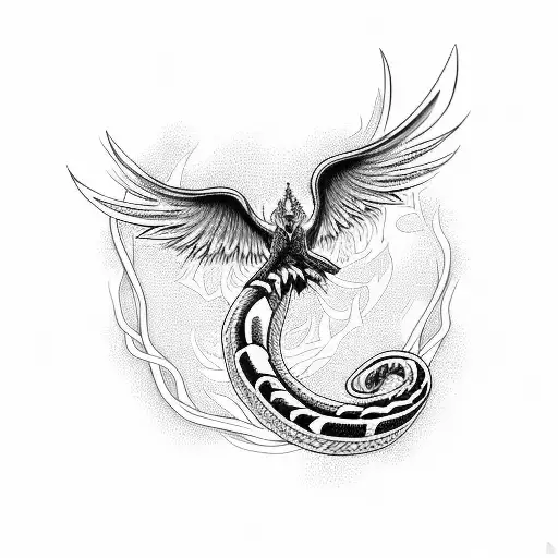 phoenix whind snake tattoo design idea