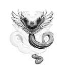 phoenix & snake tattoo design idea