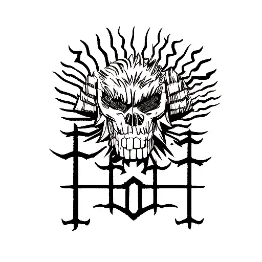arm tattoo, berserk, warpaint, non figurative, vector art, orc warpaint, fantasy, skulls, bones, black and white, rune a tattoo design idea