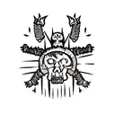 arm tattoo, berserk, warpaint, non figurative, vector art, orc warpaint, fantasy, skulls, bones, black and white, rune a tattoo design idea