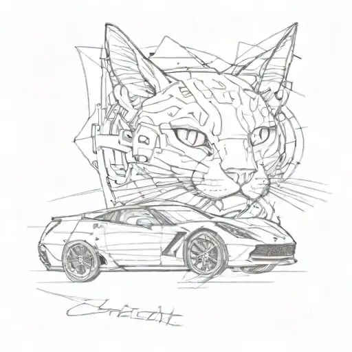 Combine a cat with a Corvette car to create a unique design tattoo design idea