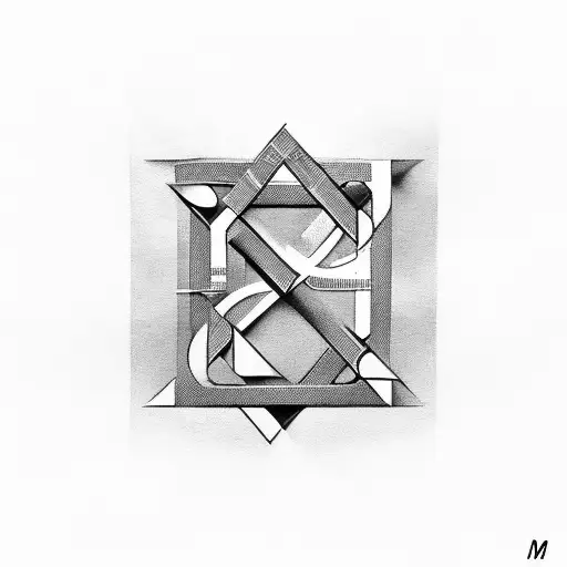 letter OMM monogram bauhaus style tattoo design idea