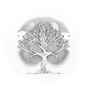 a leafless tree surrounded by a circle tattoo design idea