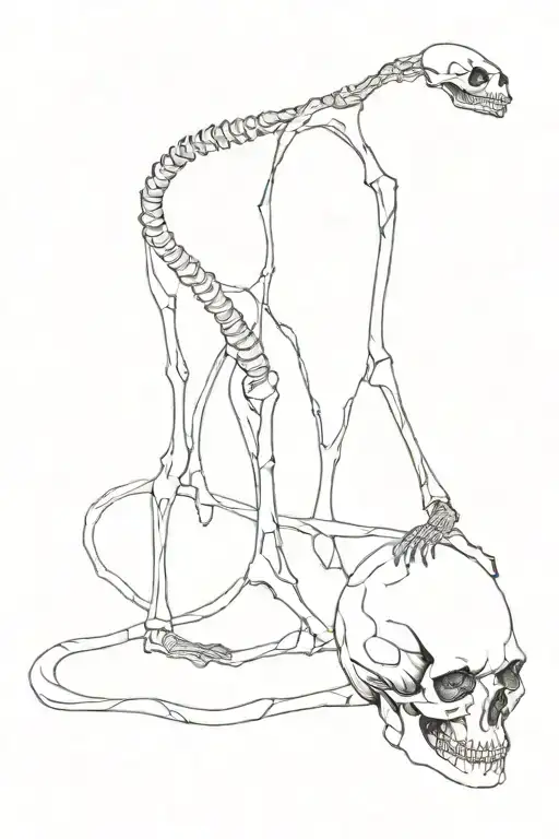 very very long curved snaked skeleton with small head ( the head also in skeleton)  tattoo design idea
