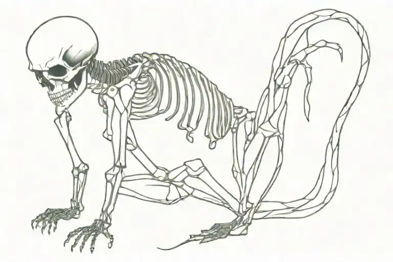 very very long curved snaked skeleton with small head tattoo design idea