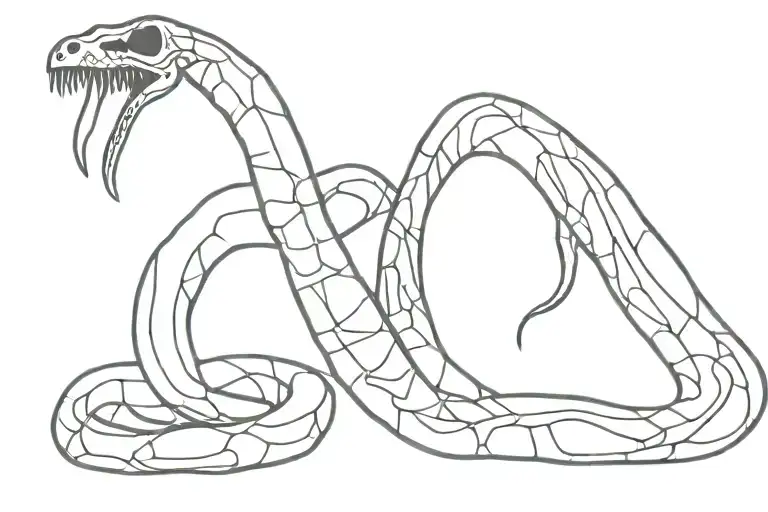 very very long curved snake skeleton tattoo design idea