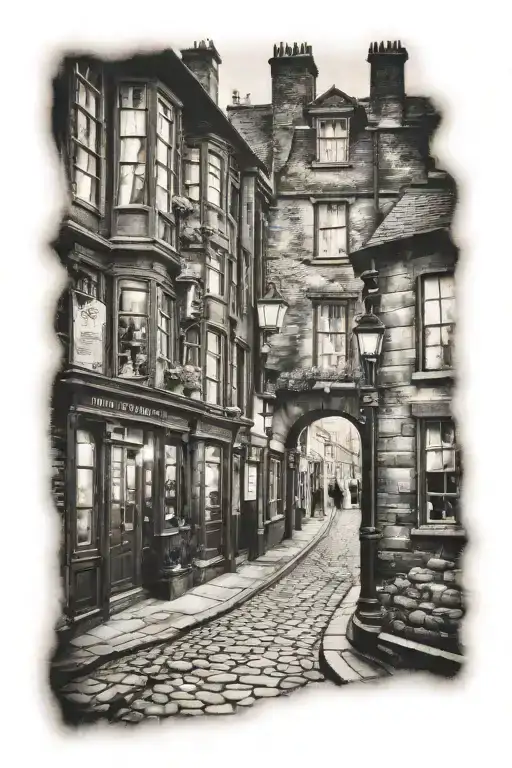 jekyll and hide, london 1800s, cobblestone, buildings,  tattoo design idea