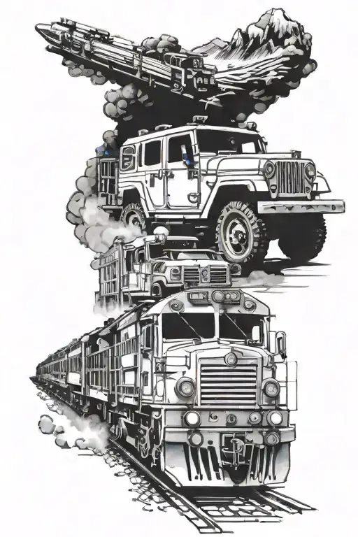 train jeep combo tattoo design idea