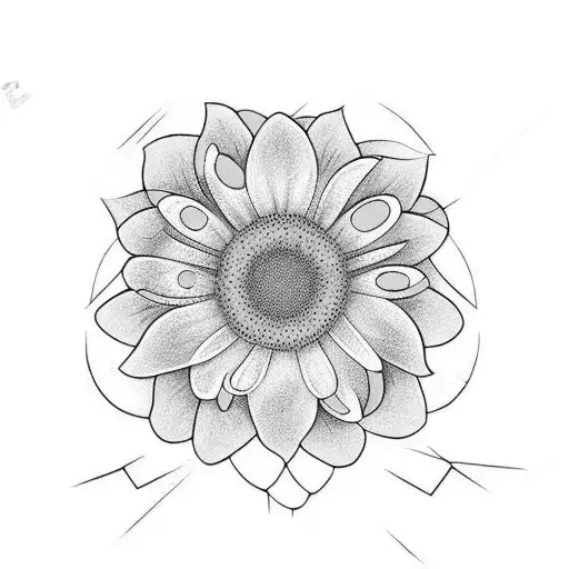 white cat with daisy flower tattoo design idea