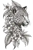 tropical flora with leopard  tattoo design idea