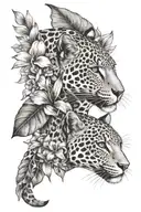 tropical flora with leopard  tattoo design idea