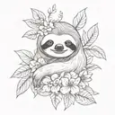 cute sloth and flowers tattoo design idea