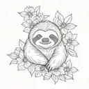 cute sloth and flowers tattoo design idea