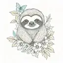 cute sloth and flowers tattoo design idea