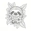 cute sloth and flowers tattoo design idea