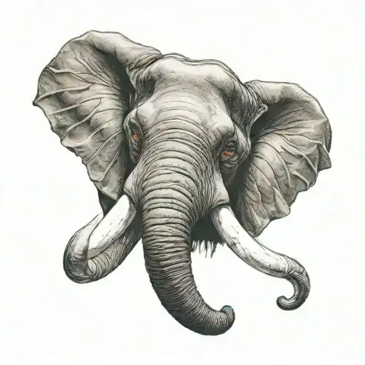 elephant head with mamonth tusks ,fully armed  angry red eyes  tattoo design idea