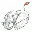 elephant head with mamonth tusk ,fully armed  angry red eyes  tattoo design idea