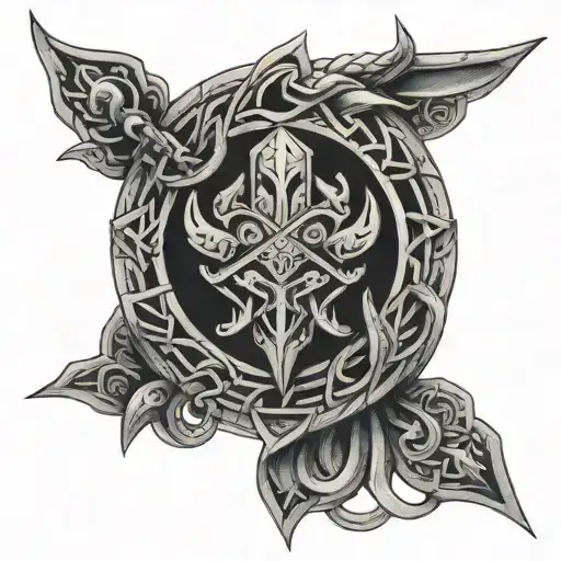 A unique tattoo design merging the Norse symbol of Valhalla with elements of Celtic mythology, representing the client's warrior occupation tattoo design idea