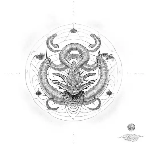Shenron en un arete pothala con 4 estrellas tattoo design idea