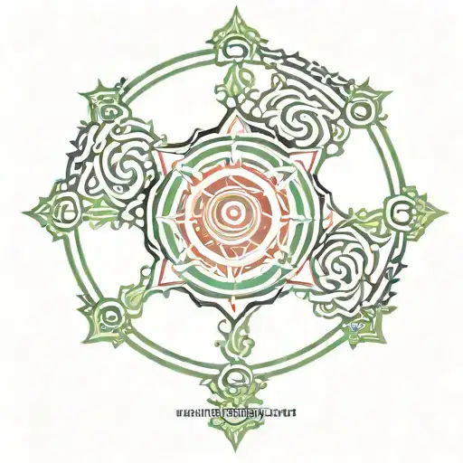 Ashok chakra symbol surrounded tattoo design idea