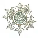 Ashok chakra symbol surrounded tattoo design idea