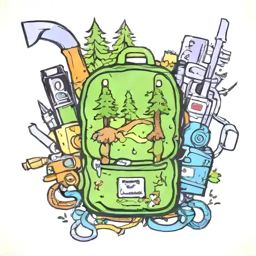 An electrician's tool belt transformed into a new-school design of a forest scene with woodland creatures tattoo design idea