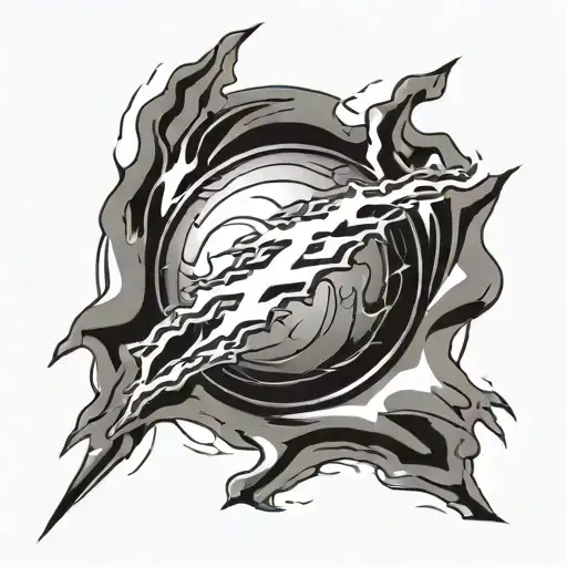 An abstract tattoo design of a lightning bolt morphing into a bowling ball, reflecting the client's interests in shooting and bowling tattoo design idea