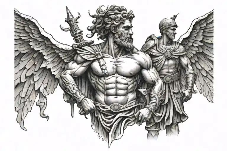 Greek god and us military soldier tattoo design idea