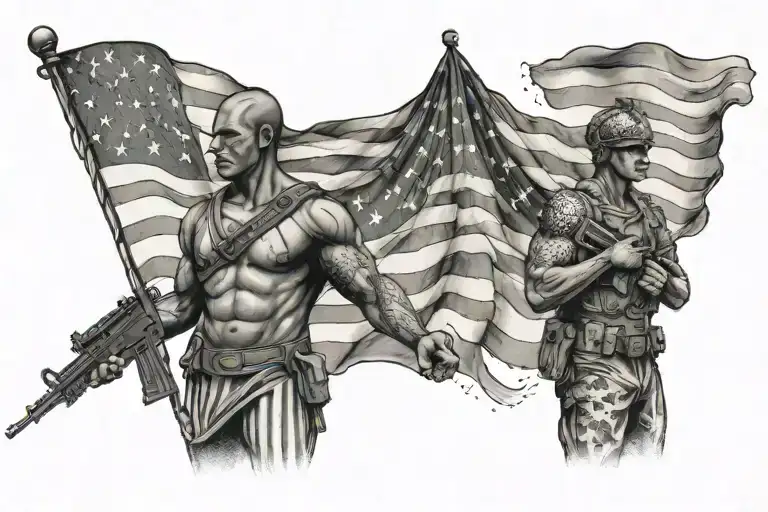 Greek god and us army soldier American flag tattoo design idea