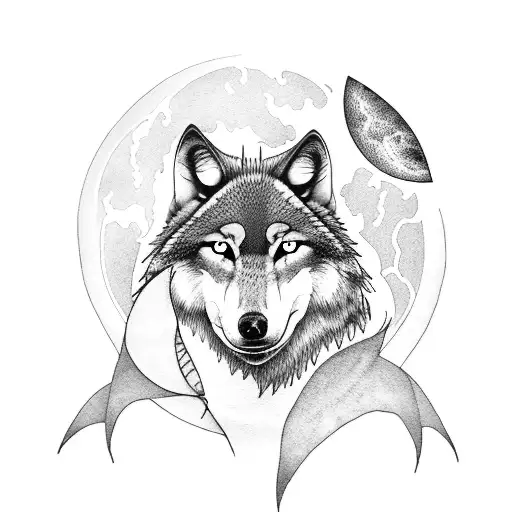 Wolf with a moon tattoo design idea