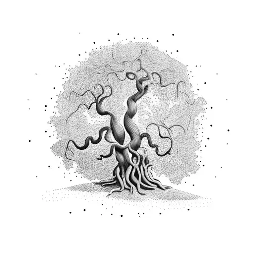 A majestic olive tree with its branches reaching towards the sky tattoo design idea