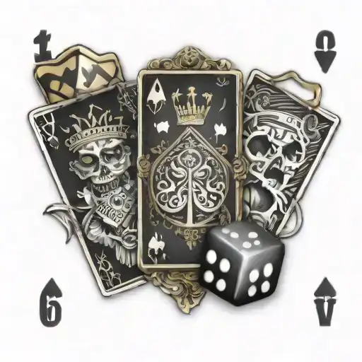 ace of hearts, king of clubs and a dice that shows 6 tattoo design idea