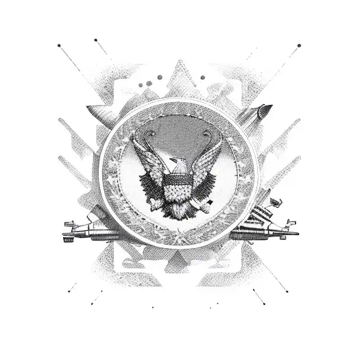 Millitary Jet with pattern background tattoo design idea