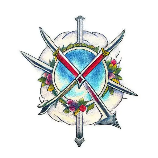 shattering sword with olives olive wreath wrapping   tattoo design idea