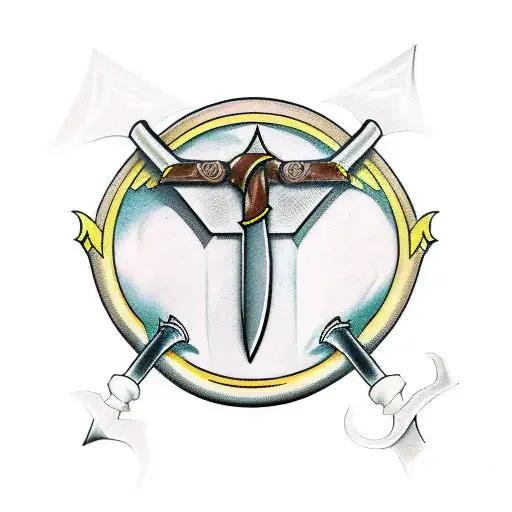 Broken double edge sword with olives wreathes wrapping around it holding it together  tattoo design idea