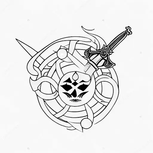 shattering sword with olives olive wreath wrapping   tattoo design idea