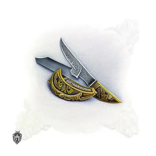 Broken double edge sword with olives wreathes wrapping around it holding it together  tattoo design idea