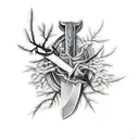 Broken double edge sword with olives branches wrapping around it holding it together  tattoo design idea