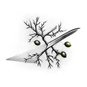 Broken double edge sword with olives branches wrapping around it holding it together  tattoo design idea