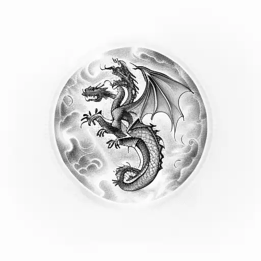 Dragon in a hand in a lightinig storm tattoo design idea