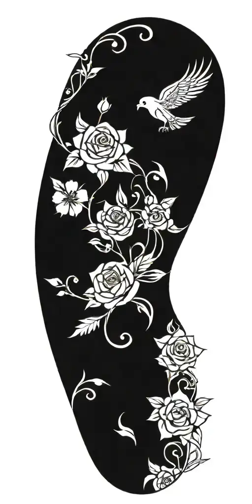 Japanese style, roses, time clock, phoenix rising, Polynesian tribal pattern for strength, high contrast  tattoo design idea