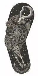 Subtly include the Aries zodiac sign, perhaps as part of the clock's design or as a constellation in the background tattoo design idea