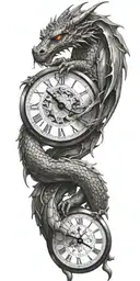 A dragon wrapped around a clock, symbolizing the value of time and its importance in psychology tattoo design idea