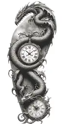 A dragon wrapped around a clock, symbolizing the value of time and its importance in psychology tattoo design idea