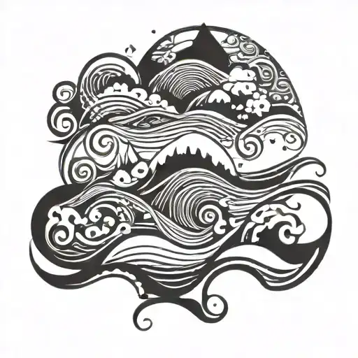 waves tribal landscape long tattoo design idea