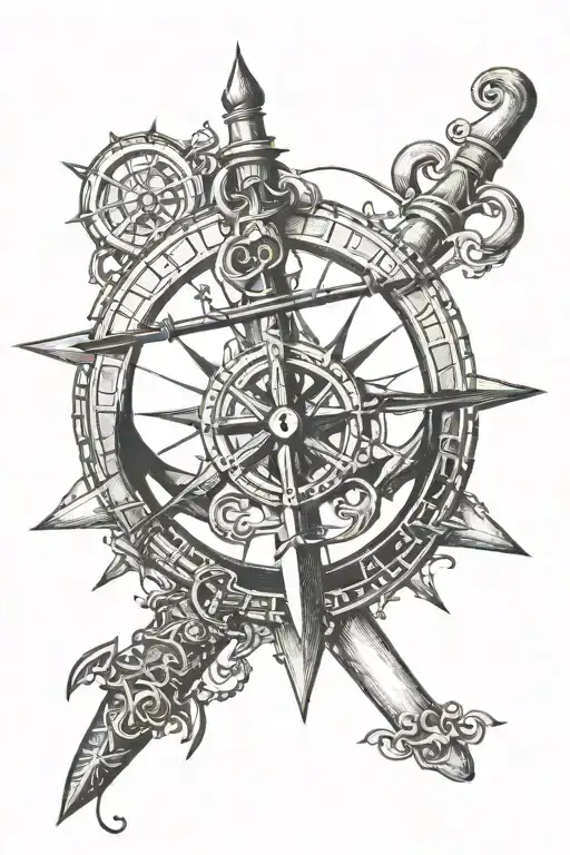 conquistador, compass rose, anchor tattoo design idea