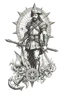 a conquistador with compass and anchor surrounding tattoo design idea