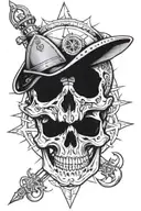 a skull conquistador with a compass rose and anchor around him  tattoo design idea